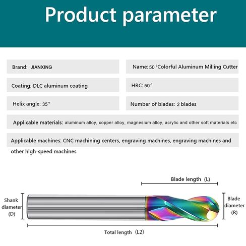 1/8" DLC Coated 2-Flute Carbide Ball Nose End Mill, Ideal for Aluminum, Copper Alloys, and Plastic Machining – High Precision & Wear-Resistant Cutting Tool (4 Pieces) in Kuwait