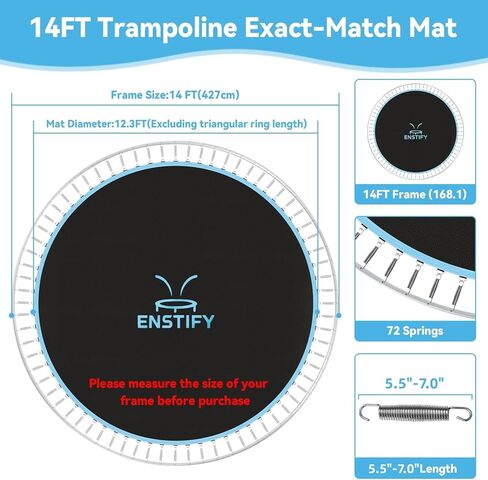 Upgraded Trampoline Mat Replacement for 14ft Frame, 72/88 V-Rings Fits 5.5-7.0 Inch Springs, Extended Edge for Upgraded Version, Anti-Friction & UV-Resistant, Reinforced, Spring Covers NOT Included in Kuwait