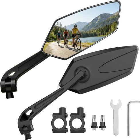 مرايا الدراجة للمقود، زوج واحد من مرآة الرؤية الخلفية للدراجة، ملحقات مرآة بزاوية واسعة قابلة للدوران 360 درجة لدراجة الطريق الجبلية Ebike، أسود in Kuwait