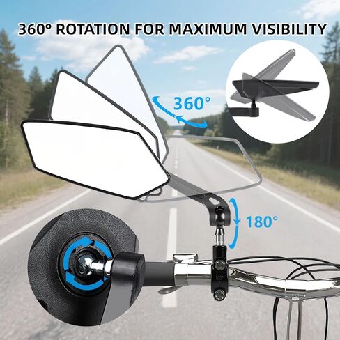 مرايا الدراجة للمقود، زوج واحد من مرآة الرؤية الخلفية للدراجة، ملحقات مرآة بزاوية واسعة قابلة للدوران 360 درجة لدراجة الطريق الجبلية Ebike، أسود in Kuwait