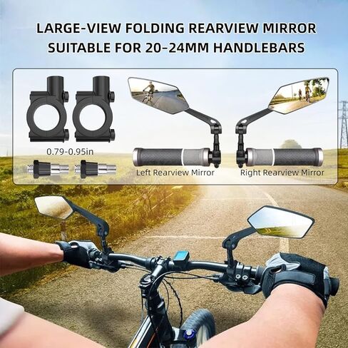 مرايا الدراجة للمقود، زوج واحد من مرآة الرؤية الخلفية للدراجة، ملحقات مرآة بزاوية واسعة قابلة للدوران 360 درجة لدراجة الطريق الجبلية Ebike، أسود in Kuwait