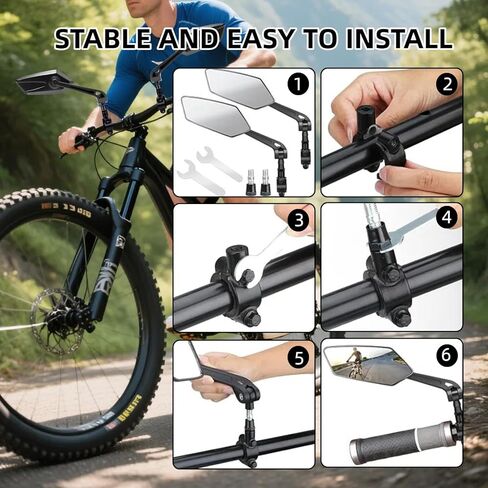 مرايا الدراجة للمقود، زوج واحد من مرآة الرؤية الخلفية للدراجة، ملحقات مرآة بزاوية واسعة قابلة للدوران 360 درجة لدراجة الطريق الجبلية Ebike، أسود in Kuwait