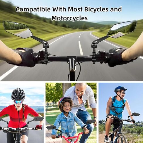 مرايا الدراجة للمقود، زوج واحد من مرآة الرؤية الخلفية للدراجة، ملحقات مرآة بزاوية واسعة قابلة للدوران 360 درجة لدراجة الطريق الجبلية Ebike، أسود in Kuwait