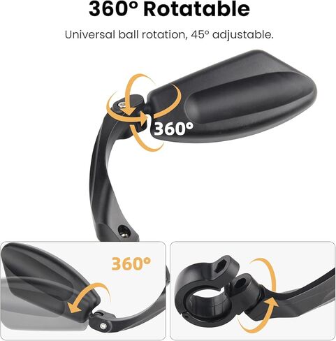 2 Pcs Bike Mirror, Adjustable Bicycle Mirrors for Handlebars with 360° Rotation, Shatterproof Scratch Resistant HD Glass Lens Bike Mirrors, Universal Fit for Mountain Bikes Road E-Bikes in Saudi Arabia