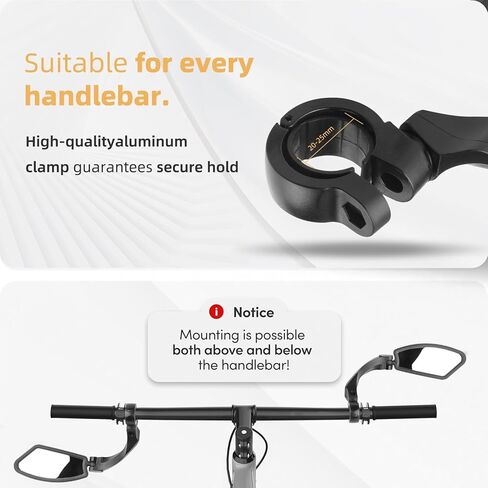 2 Pcs Bike Mirror, Adjustable Bicycle Mirrors for Handlebars with 360° Rotation, Shatterproof Scratch Resistant HD Glass Lens Bike Mirrors, Universal Fit for Mountain Bikes Road E-Bikes in Saudi Arabia
