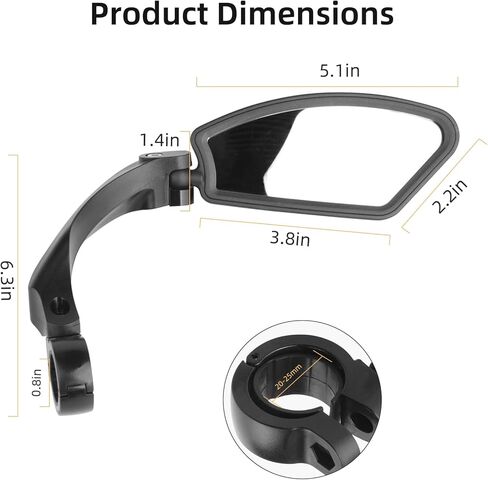 2 Pcs Bike Mirror, Adjustable Bicycle Mirrors for Handlebars with 360° Rotation, Shatterproof Scratch Resistant HD Glass Lens Bike Mirrors, Universal Fit for Mountain Bikes Road E-Bikes in Saudi Arabia