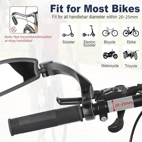 2 Pcs Bike Mirror, Adjustable Bicycle Mirrors for Handlebars with 360° Rotation, Shatterproof Scratch Resistant HD Glass Lens Bike Mirrors, Universal Fit for Mountain Bikes Road E-Bikes in Saudi Arabia