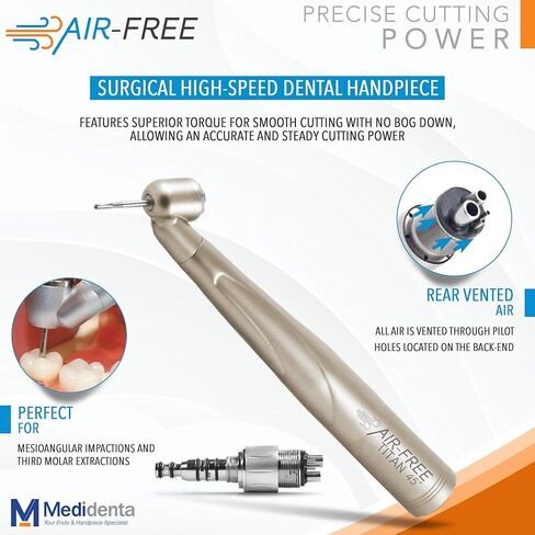 Medidenta - AFT45 MEDIDENTA Air Free 45 Titan Surgical – High-Speed Dental Handpiece for Air-Free Debonding to Reduce Cold Sensitivity and Discomfort, 22Watts of Consistent Cutting Power + Coupler in Kuwait
