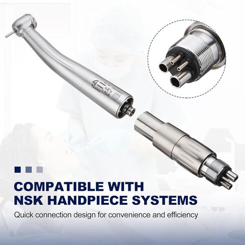 قارنة توصيل 4E 4E'S USA متوافقة مع قبضة نمط NSK: اتصال سريع | دوران 360 درجة | واجهة خلفية ذات 4 فتحات | طلاء التيتانيوم | صمام مضاد للتراجع| تمت الموافقة على 510(ك). in Kuwait