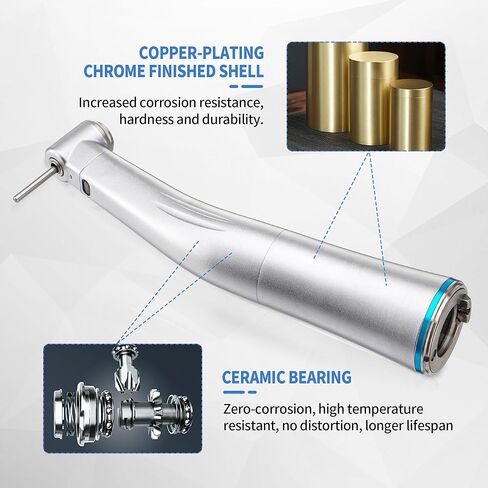 4E 4E's USA Electric 1:1 Low Speed Handpiece: Contra Angle | Fiber-Optic LED Light | E-Type Connector & Inner Water Spray | Max. Speed 40,000 RPM | ø2.35mm CA Burs Supported | 510(K) Approved in Kuwait