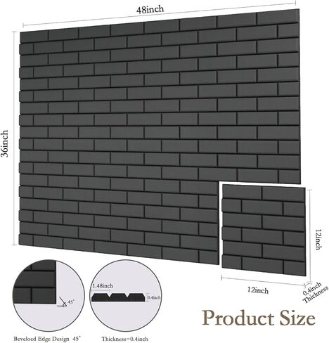 12Pack Acoustic Panels, Self-Adhesive 3D Brick Pattern Sound Proof Panels for Walls, Decorative Sound Dampening Wall Panels for Recording Studios, Offices, Home, 12"×12"×0.4", Black in Kuwait