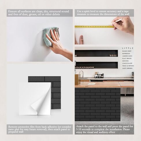 12Pack Acoustic Panels, Self-Adhesive 3D Brick Pattern Sound Proof Panels for Walls, Decorative Sound Dampening Wall Panels for Recording Studios, Offices, Home, 12"×12"×0.4", Black in Kuwait