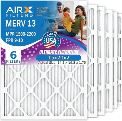 مرشحات AIRX الهواء النظيف الشرير. 15x20x2 فلتر الهواء MERV 13 مرشح مكيف الهواء مطوي الكهروستاتيكي 6 حزمة مرشحات فرن HVAC AC in Saudi Arabia