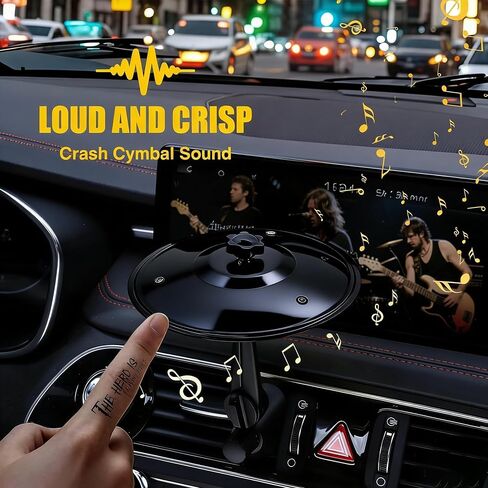 Car Cymbal Air Vent,Clip-On Mini Crash Cymbal with Drum Stick for Car Vent,Great Gift for Music Lovers,Fits Most Vehicles (Glossy Black) in Saudi Arabia