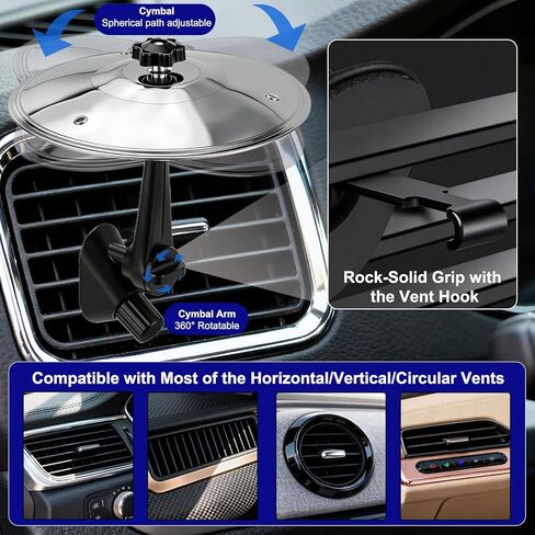 فتحة تهوية صنج السيارة، صنج تحطم السيارة، صنج طبل صغير للسيارة يجعل قيادتك أكثر متعة، أداة موسيقية مضحكة لمحبي موسيقى الطبول هدية مناسبة لجميع المركبات (فضي) in Kuwait