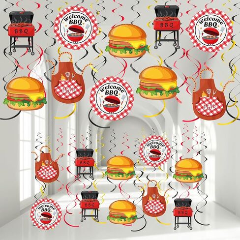 Ireer 52 Pcs Summer Picnic Party Hanging Decor Picnic Birthday Hanging Swirl BBQ Decoration Swirls for Barbecue Decor for Birthday Carnival Summer BBQ Party Supplies Decoration in Saudi Arabia