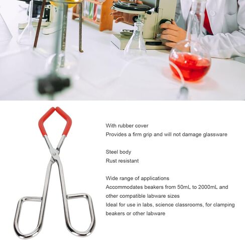 Lab Beaker Tongs, Mini Steel with Rubber Coated Ends Science Tongs for Clamping Beakers for Science Classroom Laboratory School Experiments Educational Use in Kuwait