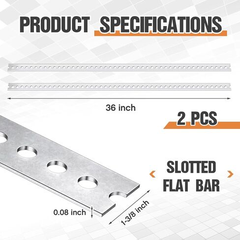 Shimeyao 2 Pcs Slotted Flat Bar Steel 1-3/8 Inch Wide x 36 Inches Long x 0.08 Inch Thick Steel Galvanized 1.375 Inches in Saudi Arabia