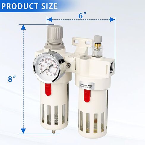 WeiTeng 1/2" NPT Compressed Air Filter Regulator Combo, 5 Micron Brass Filter, Semi-Auto Drain, Polycarbonate Bowl ，0-138 PSI Gauge,for Industrial Pneumatic Systems & Air Compressors in Kuwait