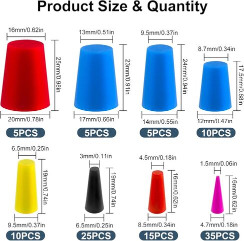 سدادات مطاطية 110 قطعة سدادات مطاطية سدادات سيليكون 8 أحجام متنوعة 1/16 بوصة إلى 5/8 بوصة لسدادات الفتحات in Kuwait