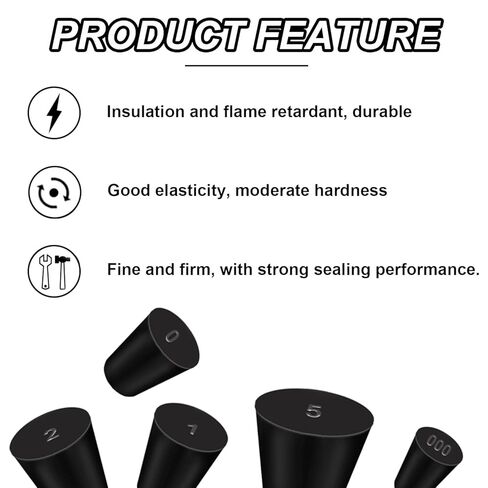 smseace 30pcs 000#-10# Black Solid Rubber Stopper 13 Sizes Tapered Shaped Stoppers Plug for Sealing Sewer Pipes，Chemical Test Tubes (D-048-13S) in Saudi Arabia