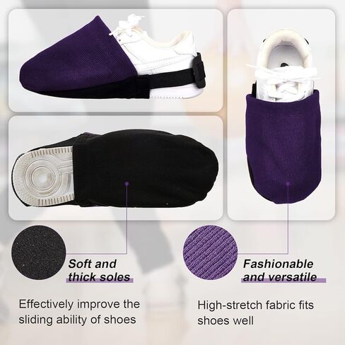 Zhanmai Bowling Shoe Slide, 2 Pack/ 1 Pair Adjustable Sole Cover Sock with Elastic Band Fit Most Men Women Shoes Bowling Accessories for Playing Ball Dancing, L(Purple) in Saudi Arabia
