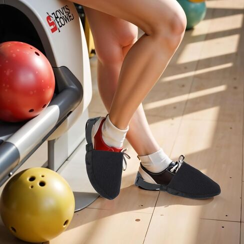 sibba 4 قطع حذاء البولينج المنزلق، غطاء حذاء البولينج الأسود مع شريط مطاطي عالمي مقاس واحد قابل للتعديل أغطية الشرائح الوحيدة القوس لينغ الملحقات للرجال النساء البولينج لعب الكرة والرقص in Saudi Arabia