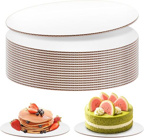 20 قطعة من ألواح الكيك المستديرة مقاس 8 بوصة، يمكن التخلص منها من الورق المقوى الأبيض المموج للكيك المموج للطعام وقاعدة دوائر لعرض الحلوى والحرف اليدوية in Kuwait