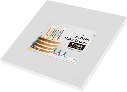 Kootek 14 Inch Square Cake Drum, 1/2 Inch Thick Sturdy Boards with Fully Wrapped Edges, Heavy Duty Corrugated Cardboard Base for Decorating Baking Supplies, Base para Pastel, 1 Pack in Kuwait