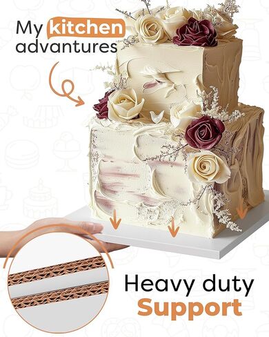 Kootek 14 Inch Square Cake Drum, 1/2 Inch Thick Sturdy Boards with Fully Wrapped Edges, Heavy Duty Corrugated Cardboard Base for Decorating Baking Supplies, Base para Pastel, 1 Pack in Kuwait