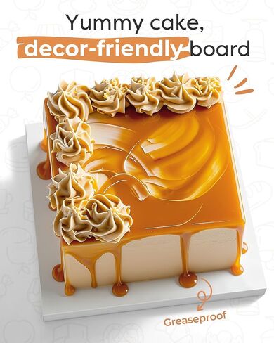 Kootek 14 Inch Square Cake Drum, 1/2 Inch Thick Sturdy Boards with Fully Wrapped Edges, Heavy Duty Corrugated Cardboard Base for Decorating Baking Supplies, Base para Pastel, 1 Pack in Kuwait