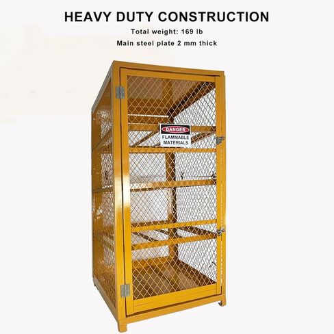 koxuyim Industrial Cage Cabinet Single Door Vertical Storage & Horizontal Storage, Propane Tank Cylinder Cage, 8 & 9 Cylinder Capacity, Cylinder Cabinet with Yellow Powder Coat Finish in Saudi Arabia