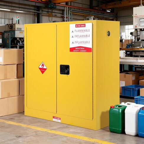 Hazardous Storage Flammable Cabinets, Fire Resistant Safety Cabinet for Flammable Liquids | Cold-Rolled Steel Construction w/Spill Containment Tray, Ventilation Holes & Grounding | Adjustable Shelf in Saudi Arabia