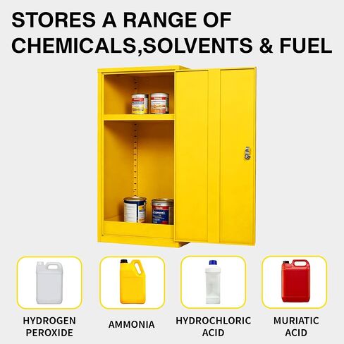AIWFL 35.8" x 18.1" x 18.1" Flammable Storage Cabinet, Galvanized Steel Flammable Safety Cabinet with Adjustable Shelf, Hazardous Garage Cabinets for Home Industrial and Commercial Use in Kuwait