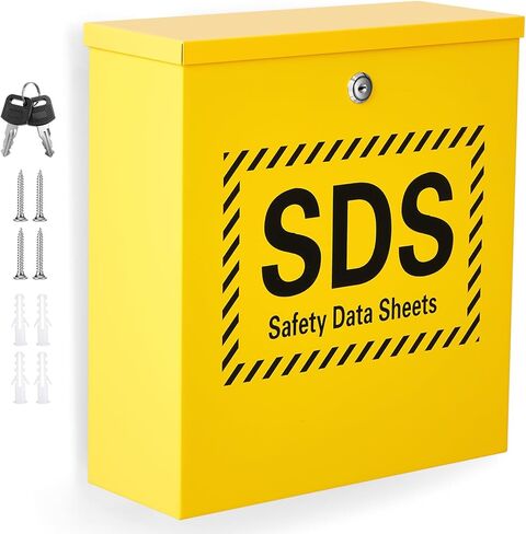 Zonon Wall Mount SDS Storage Cabinet for Safety Data Sheets, Locking Steel Binder Box for Workplace Chemical Compliance Documents, Yellow Industrial SDS Holder for Lab Factory Warehouse in Saudi Arabia