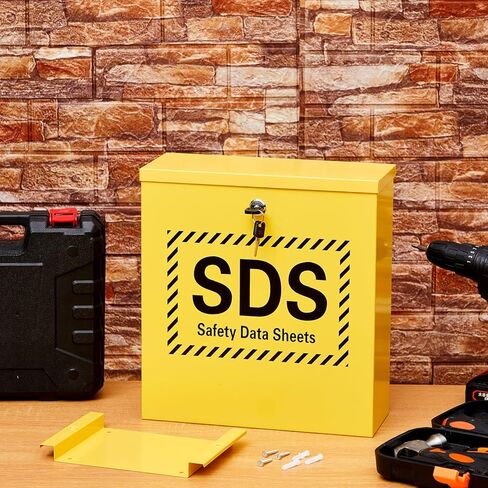 Zonon Wall Mount SDS Storage Cabinet for Safety Data Sheets, Locking Steel Binder Box for Workplace Chemical Compliance Documents, Yellow Industrial SDS Holder for Lab Factory Warehouse in Saudi Arabia