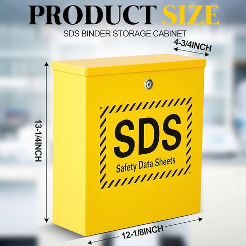 Zonon Wall Mount SDS Storage Cabinet for Safety Data Sheets, Locking Steel Binder Box for Workplace Chemical Compliance Documents, Yellow Industrial SDS Holder for Lab Factory Warehouse in Saudi Arabia