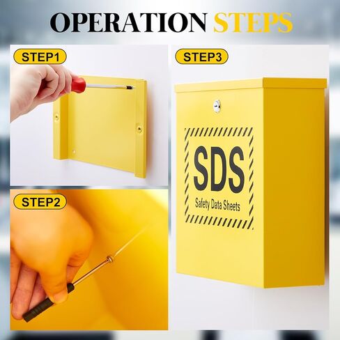 Zonon Wall Mount SDS Storage Cabinet for Safety Data Sheets, Locking Steel Binder Box for Workplace Chemical Compliance Documents, Yellow Industrial SDS Holder for Lab Factory Warehouse in Saudi Arabia