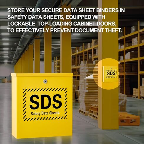 Zonon Wall Mount SDS Storage Cabinet for Safety Data Sheets, Locking Steel Binder Box for Workplace Chemical Compliance Documents, Yellow Industrial SDS Holder for Lab Factory Warehouse in Saudi Arabia