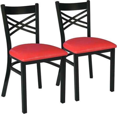 كرسي مطعم تجاري، كرسي معدني أسود متقاطع الظهر، مقعد فينيل أسود، (مجموعة من 4) (32Q-197) in Kuwait