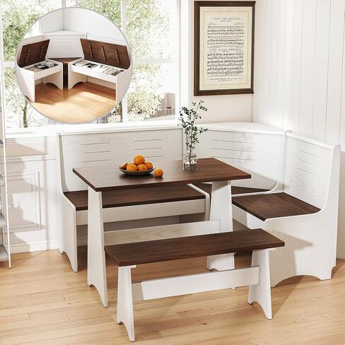 مجموعة كراسي طاولة طعام زاوية الإفطار في زاوية المطبخ، موفرة للمساحة 3-4 مقاعد على شكل حرف L لمنزل المزرعة العائلي والخشب البني الأبيض in Kuwait