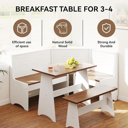 مجموعة كراسي طاولة طعام زاوية الإفطار في زاوية المطبخ، موفرة للمساحة 3-4 مقاعد على شكل حرف L لمنزل المزرعة العائلي والخشب البني الأبيض in Kuwait