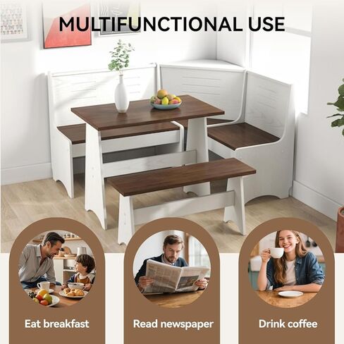 مجموعة كراسي طاولة طعام زاوية الإفطار في زاوية المطبخ، موفرة للمساحة 3-4 مقاعد على شكل حرف L لمنزل المزرعة العائلي والخشب البني الأبيض in Kuwait