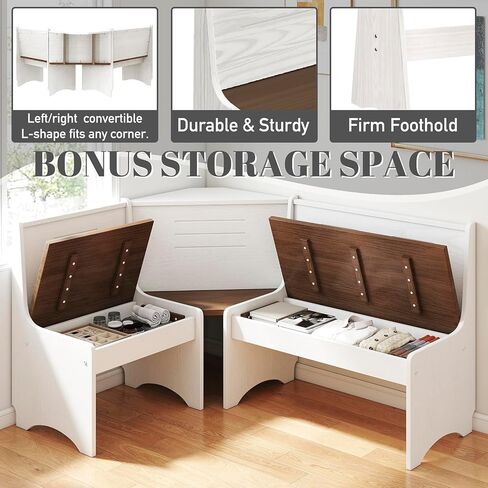 مجموعة كراسي طاولة طعام زاوية الإفطار في زاوية المطبخ، موفرة للمساحة 3-4 مقاعد على شكل حرف L لمنزل المزرعة العائلي والخشب البني الأبيض in Kuwait