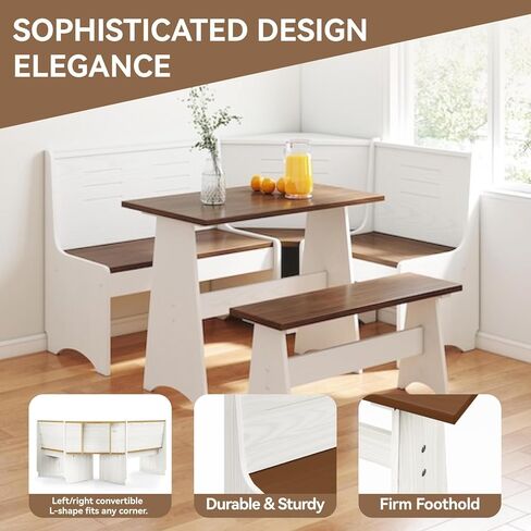 مجموعة كراسي طاولة طعام زاوية الإفطار في زاوية المطبخ، موفرة للمساحة 3-4 مقاعد على شكل حرف L لمنزل المزرعة العائلي والخشب البني الأبيض in Kuwait