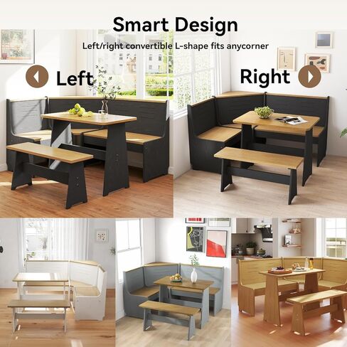 مجموعة كراسي طاولة طعام زاوية الإفطار في زاوية المطبخ، موفرة للمساحة 3-4 مقاعد على شكل حرف L لمنزل المزرعة العائلي والخشب البني الأبيض in Kuwait