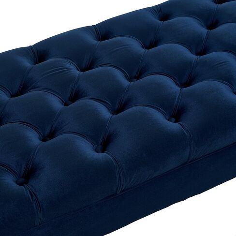 Velvet Upholstered Bed Bench with Tufted Button Design, Rectangular End of Bed Ottoman Bench with Armrests, Long Footrest Bench for Bedroom Entryway Living Room, Navy Blue in Saudi Arabia
