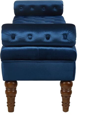 Velvet Upholstered Bed Bench with Tufted Button Design, Rectangular End of Bed Ottoman Bench with Armrests, Long Footrest Bench for Bedroom Entryway Living Room, Navy Blue in Saudi Arabia