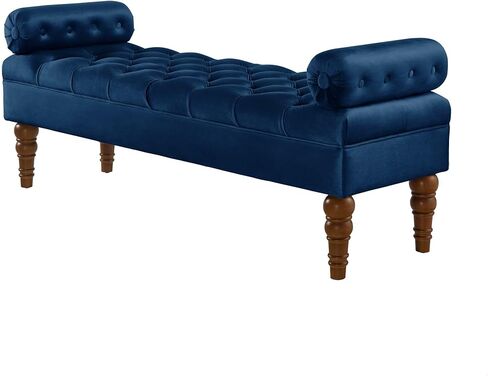 Velvet Upholstered Bed Bench with Tufted Button Design, Rectangular End of Bed Ottoman Bench with Armrests, Long Footrest Bench for Bedroom Entryway Living Room, Navy Blue in Saudi Arabia