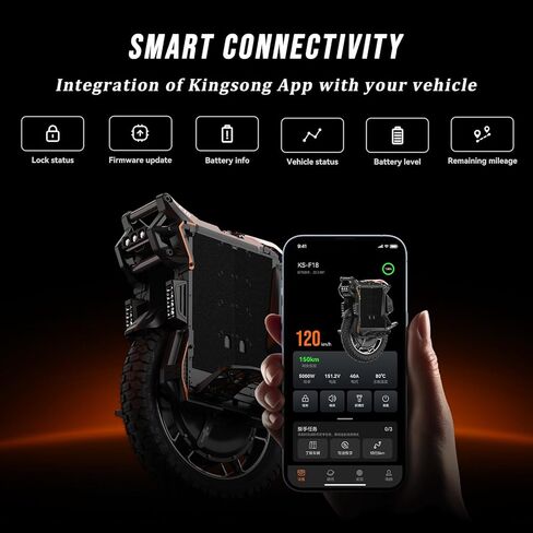 KINGSONG F18 دراجة أحادية كهربائية، نطاق مطور 150 كم EUC، محرك ذروة 9000 وات، تعليق 100 مم، دراجة أحادية كهربائية معتمدة من UL2272 للبالغين لركوب المناطق الحضرية للطرق الوعرة والتنقلات في المدينة والتضاريس القاسية in Kuwait